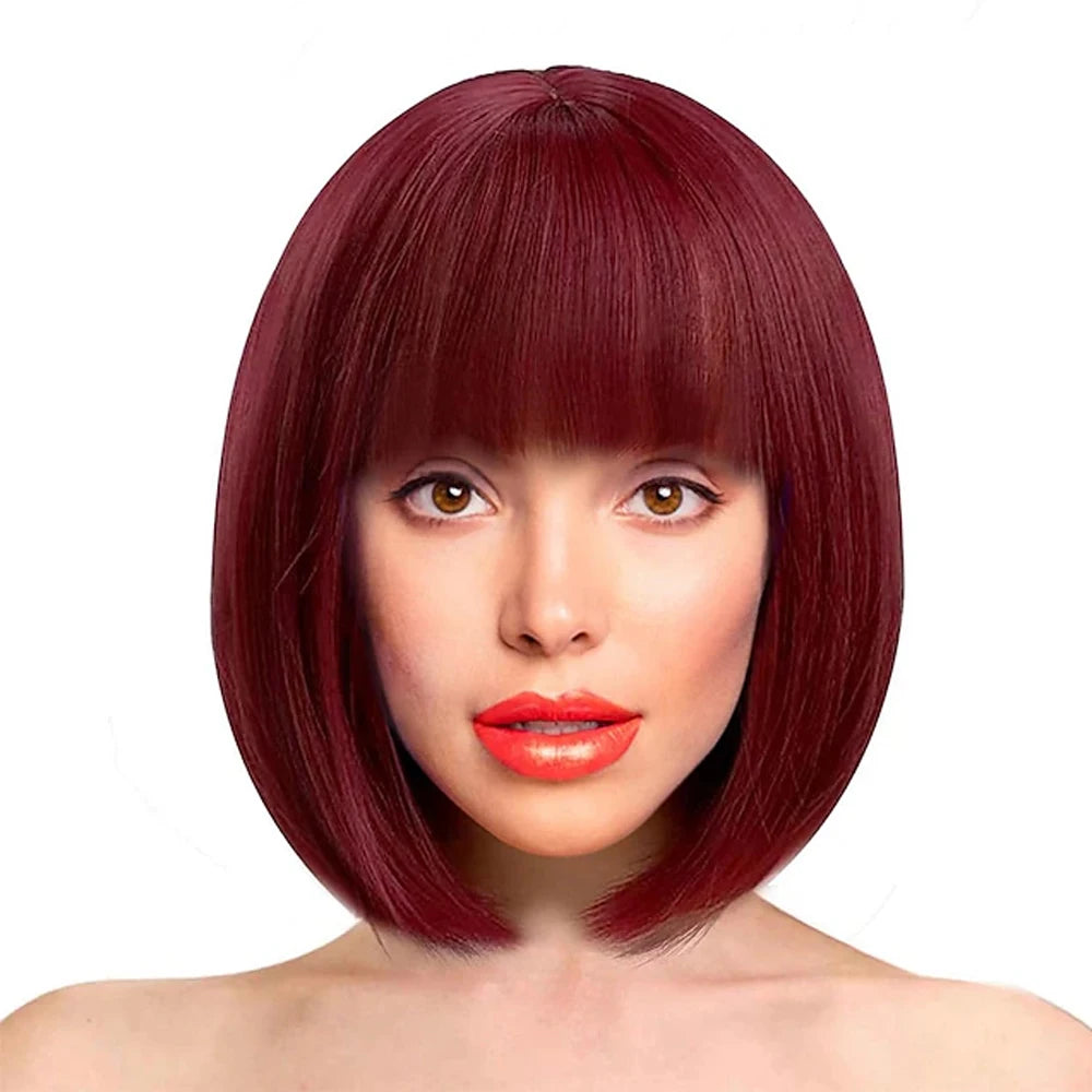 Royal Blue Bob Wig with Bangs - 12 Inch Synthetic Hair for Women