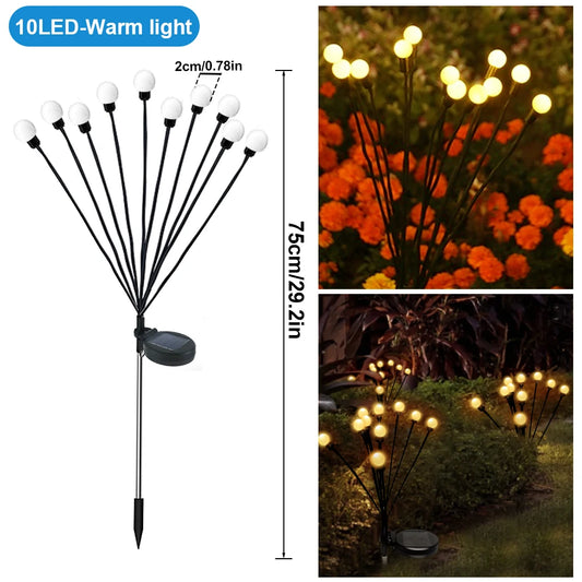 10 LED Solar Garden Lights Powered Firefly Lights Outdoor Waterproof Vibrant Garden Lights for Patio Pathway Decoration,Warm
