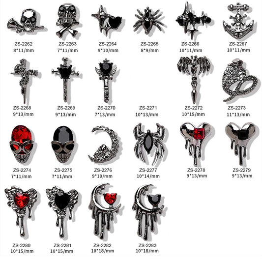 10pcs Gothic Halloween Nail Art Charms - Skull Cross Spider Rhinestones