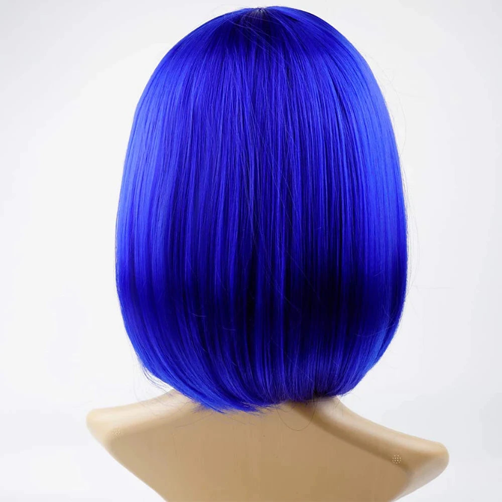 Royal Blue Bob Wig with Bangs - 12 Inch Synthetic Hair for Women