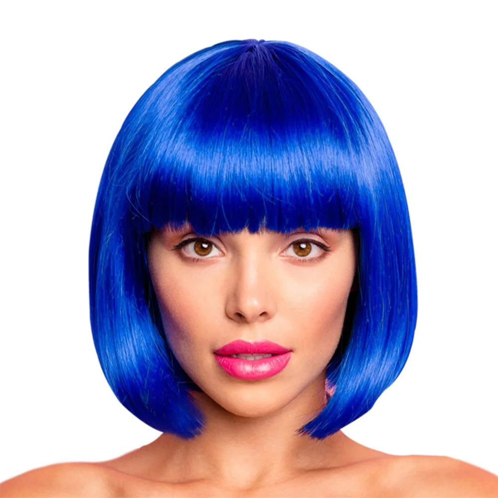 Royal Blue Bob Wig with Bangs - 12 Inch Synthetic Hair for Women
