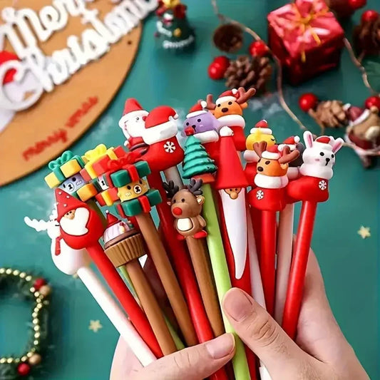 12 Christmas Themed Neutral Pens - Holiday Office Stationery & Student Gifts