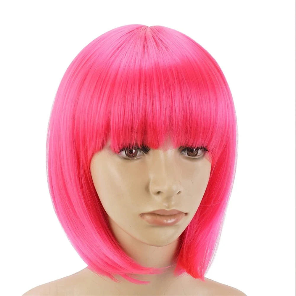 Royal Blue Bob Wig with Bangs - 12 Inch Synthetic Hair for Women