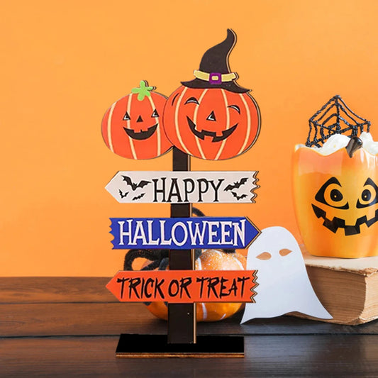Halloween Wooden Sign Decor - Happy Halloween & Trick or Treat Pumpkin Signs