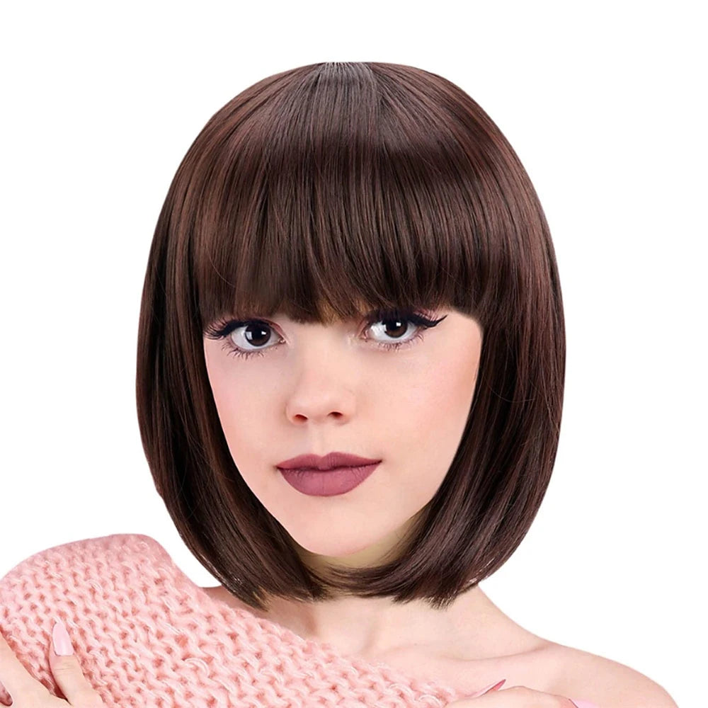 Royal Blue Bob Wig with Bangs - 12 Inch Synthetic Hair for Women